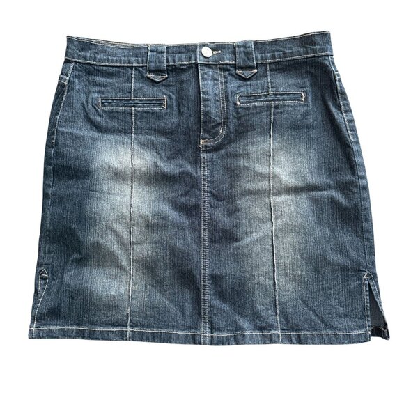 Vintage Z. Cavaricci Denim Mini Skirt Size 9 Y2K Style Front Pockets Side Slits - Picture 1 of 11